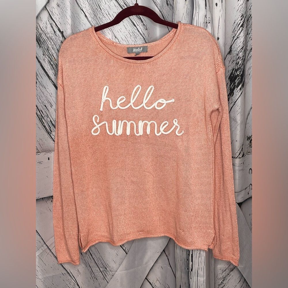 Marled “Hello Summer” Coral Scoop Neck Sweater M